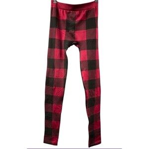 Pink Rose Leggings Womens Medium Red Black Plaid‎ Activewear Pants Stretchy